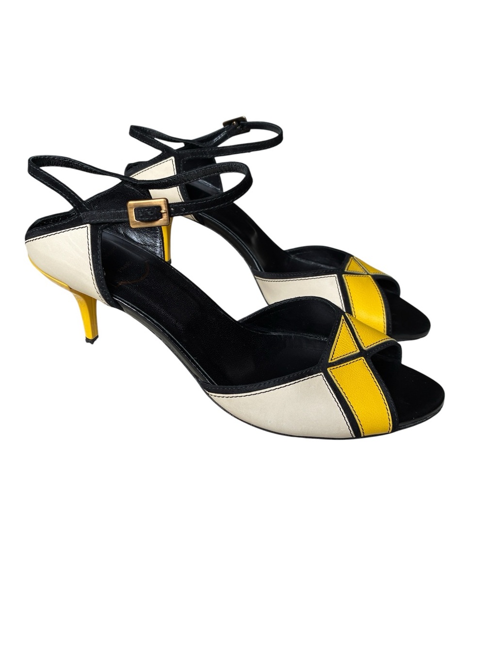 Roger Vivier Women's Vintage Yellow & Black Leather Strappy Sandals Size 38.5